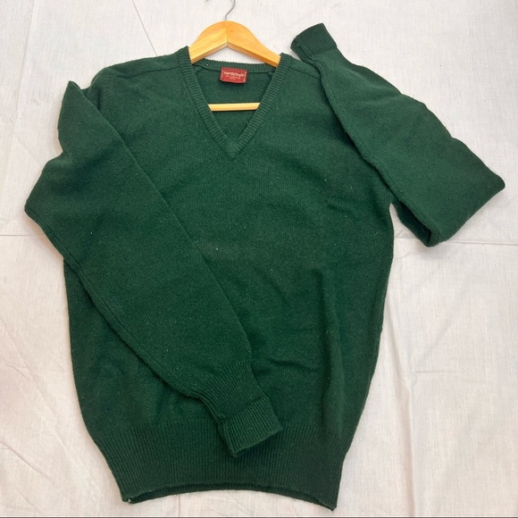 RARE VINTAGE 80s Nordstrom Dark Green 100% Wool Knitted Sweater L/S Men's Sz S - Picture 8 of 11
